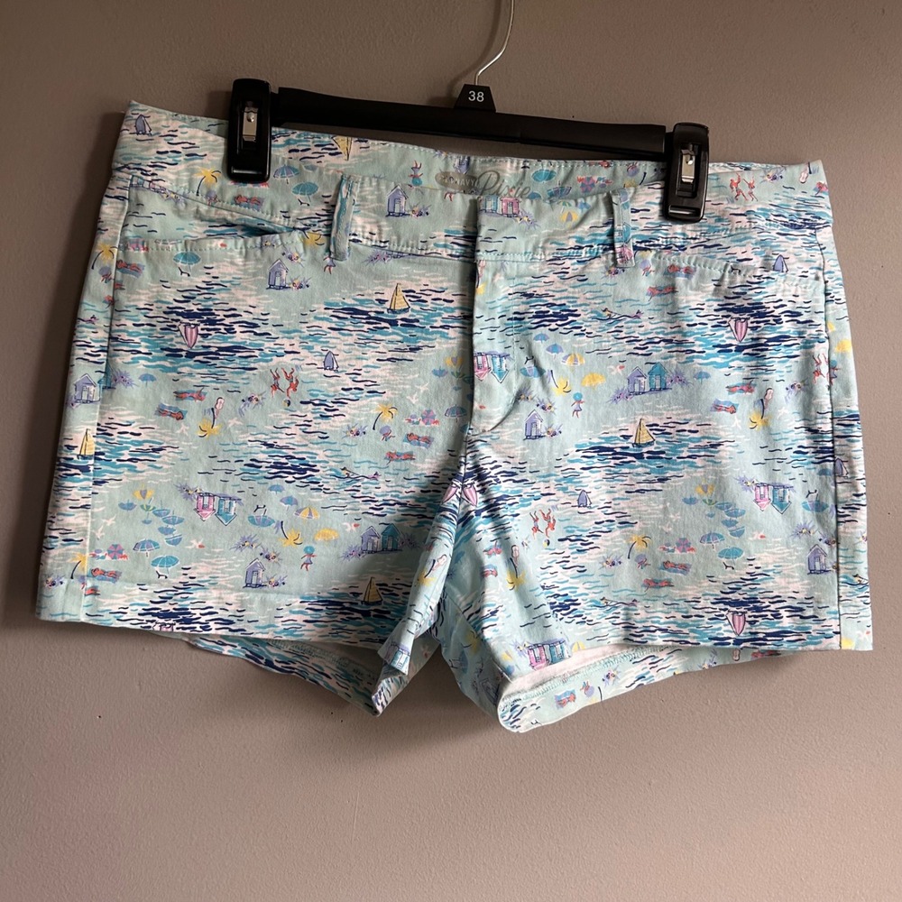 Old Navy Pixie Shorts Womens 12 Blue Scenic Beach Print Twill Stretch Cotton
